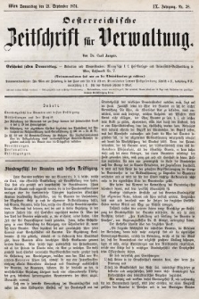 Oesterreichische Zeitschrift für Verwaltung. Jg. 9, 1876, nr 38