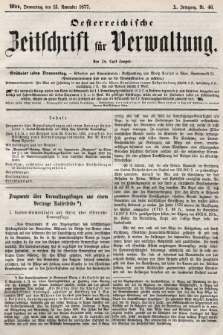 Oesterreichische Zeitschrift für Verwaltung. Jg. 10, 1877, nr 46