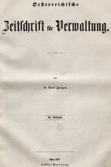 Oesterreichische Zeitschrift für Verwaltung. Jg. 11, 1878, indeksy