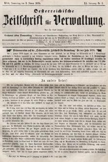 Oesterreichische Zeitschrift für Verwaltung. Jg. 11, 1878, nr 1