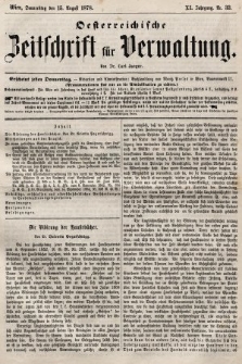 Oesterreichische Zeitschrift für Verwaltung. Jg. 11, 1878, nr 33