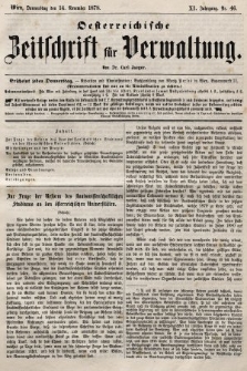 Oesterreichische Zeitschrift für Verwaltung. Jg. 11, 1878, nr 46