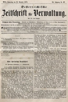 Oesterreichische Zeitschrift für Verwaltung. Jg. 11, 1878, nr 47