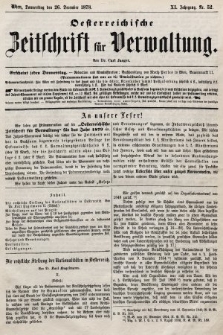 Oesterreichische Zeitschrift für Verwaltung. Jg. 11, 1878, nr 52