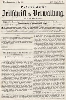 Oesterreichische Zeitschrift für Verwaltung. Jg. 13, 1880, nr 21