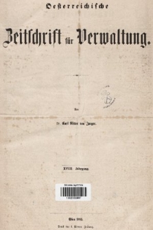 Oesterreichische Zeitschrift für Verwaltung. Jg. 18, 1885, indeksy