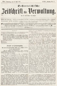 Oesterreichische Zeitschrift für Verwaltung. Jg. 18, 1885, nr 17