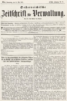 Oesterreichische Zeitschrift für Verwaltung. Jg. 18, 1885, nr 21