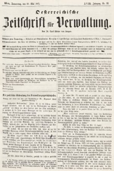 Oesterreichische Zeitschrift für Verwaltung. Jg. 18, 1885, nr 22