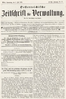 Oesterreichische Zeitschrift für Verwaltung. Jg. 18, 1885, nr 27