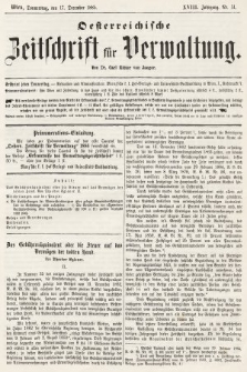 Oesterreichische Zeitschrift für Verwaltung. Jg. 18, 1885, nr 51