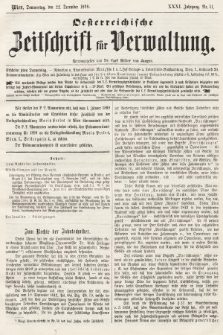 Oesterreichische Zeitschrift für Verwaltung. Jg. 31, 1898, nr 51