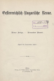 Oesterreichisch-Ungarische Revue. Jg. [5], 1890, Bd. 9, Spis zawartości tomu