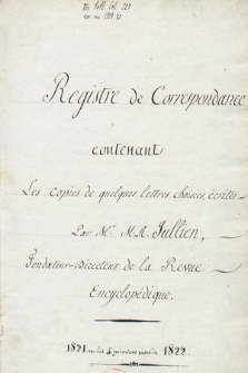 Correspondance de Marc-Antoine Jullien (années 1821-1822)