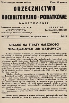 Orzecznictwo Buchalteryjno-Podatkowe : dwutygodnik. 1937, nr 2