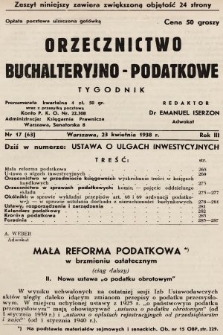 Orzecznictwo Buchalteryjno-Podatkowe : tygodnik. 1938, nr 17