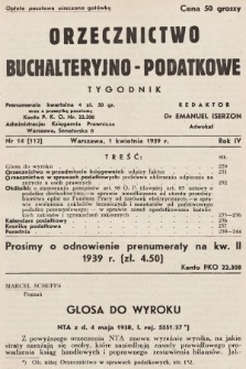 Orzecznictwo Buchalteryjno-Podatkowe : tygodnik. 1939, nr 14