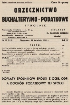 Orzecznictwo Buchalteryjno-Podatkowe : tygodnik. 1939, nr 17