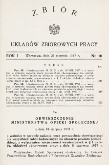 Zbiór Układów Zbiorowych Pracy. 1937, nr 10