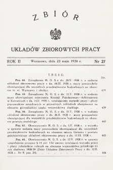 Zbiór Układów Zbiorowych Pracy. 1938, nr 27