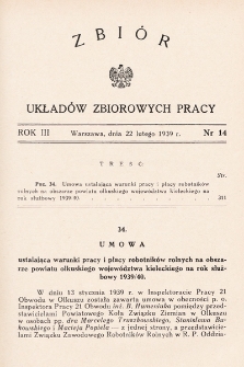 Zbiór Układów Zbiorowych Pracy. 1939, nr 14