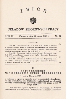 Zbiór Układów Zbiorowych Pracy. 1939, nr 20