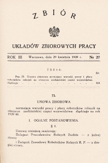 Zbiór Układów Zbiorowych Pracy. 1939, nr 27