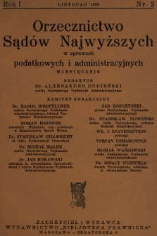 Orzecznictwo Sądów Najwyższych w Sprawach Podatkowych i Administracyjnych. R. 1, 1932, T. 1, nr 2