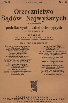 Orzecznictwo Sądów Najwyższych w Sprawach Podatkowych i Administracyjnych. R. 2, 1933, T. 1, nr 3