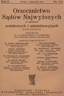 Orzecznictwo Sądów Najwyższych w Sprawach Podatkowych i Administracyjnych. R. 2, 1933, T. 1, nr 7-8