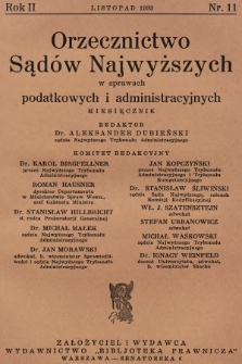 Orzecznictwo Sądów Najwyższych w Sprawach Podatkowych i Administracyjnych. R. 2, 1933, T. 1, nr 11