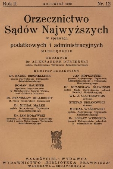 Orzecznictwo Sądów Najwyższych w Sprawach Podatkowych i Administracyjnych. R. 2, 1933, T. 1, nr 12
