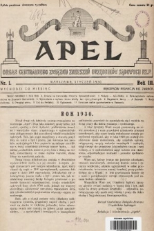 Apel : organ Centralnego Związku Zrzeszeń Urzędników Sądowych Rz. P. 1930, nr 1
