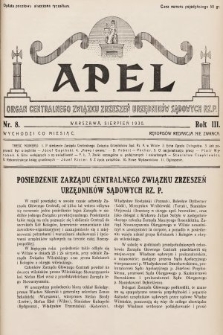 Apel : organ Centralnego Związku Zrzeszeń Urzędników Sądowych Rz. P. 1930, nr 8