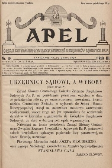 Apel : organ Centralnego Związku Zrzeszeń Urzędników Sądowych Rz. P. 1930, nr 10