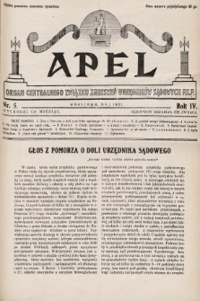 Apel : organ Centralnego Związku Zrzeszeń Urzędników Sądowych Rz. P. 1931, nr 5