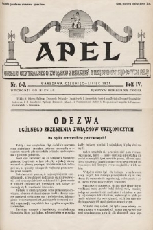 Apel : organ Centralnego Związku Zrzeszeń Urzędników Sądowych Rz. P. 1931, nr 6-7