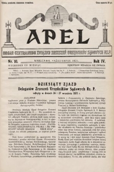 Apel : organ Centralnego Związku Zrzeszeń Urzędników Sądowych Rz. P. 1931, nr 10
