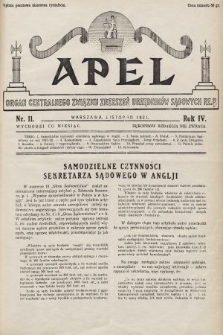 Apel : organ Centralnego Związku Zrzeszeń Urzędników Sądowych Rz. P. 1931, nr 11