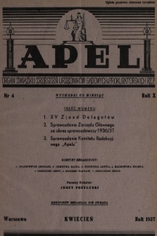 Apel : organ prasowy Związku Zrzeszeń Urzędników Sądowych i Prokuratorskich R. P. 1937, nr 4