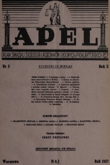 Apel : organ prasowy Związku Zrzeszeń Urzędników Sądowych i Prokuratorskich R. P. 1937, nr 5