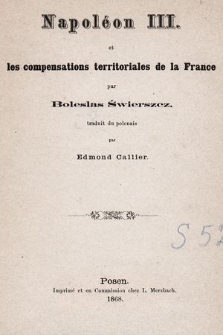 Napoléon III. et les compensations territoriales de la France