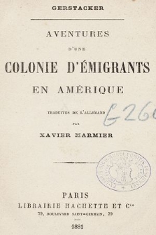 Aventures d'une colonie d'émigrants en Amérique