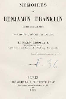 Mémoires de Benjamin Franklin, écrits par lui-même