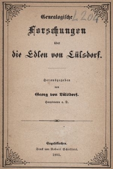 Genealogische Forschungen über die Edlen von Lülsdorf