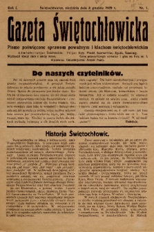 Gazeta Świętochłowicka : pismo poświęcone sprawom poważnym i klachom świętochłowickim. 1929, nr 1