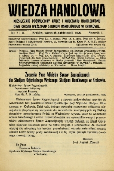 Wiedza Handlowa : miesięcznik poświęcony nauce i nauczaniu handlowemu oraz organ Wyższego Studjum Handlowego w Krakowie. 1926, nr 7-8