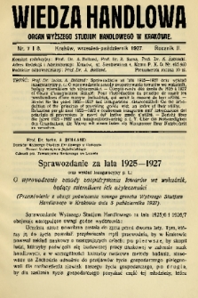 Wiedza Handlowa : organ Wyższego Studjum Handlowego w Krakowie. 1927, nr 7-8
