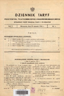 Dziennik Taryf Pocztowych, Teletechnicznych i Radjokomunikacyjnych. 1934, nr 1
