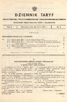 Dziennik Taryf Pocztowych, Teletechnicznych i Radjokomunikacyjnych. 1934, nr 3